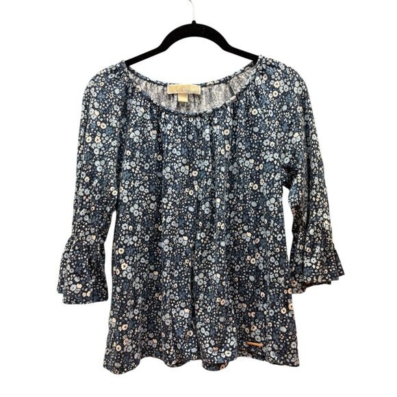 Michael Kors Womens Navy Blue Floral Pull Over Top Size Small - Picture 1 of 4